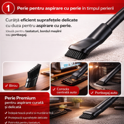 Aspirator Auto 6 in 1 Fara Fir, pentru Casa, Masina, Calculator, Birou, Putere 150W, Eficienta Mare, Functii de Aspirare, Suflare, Vidare, Filtru HEPA, Perie Detailing