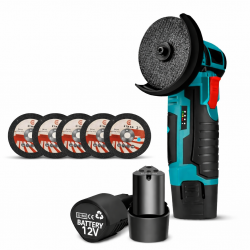 Mini Polizor unghiular portabil cu 2 acumulatorii si 5 discuri, 12V