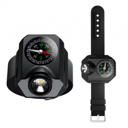 Bratara Multifunctionala cu Busola si Lanterna, USB, potrivita pentru camping si drumetii, 500mAh, compacta si portabila, neagra