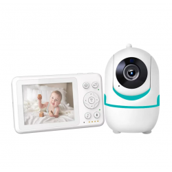 Sistem de Monitorizare Video si Audio pentru bebelusi, Ecran de 3.2'' (8cm), Functii Panoramice, Infrarosu, Conexiune Wireless, Comunicare Bidirectionala, Afisaj Temperatura Incapere