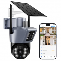 Camera de supraveghere dubla 4G cu panou solar si rotire 355°, 6MP, control telefon, 1080p, WiFi, vedere nocturna infrarosu