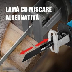 Fierastrau electric WerStil™ tip sabie, 2 acumulatori de 48V, 4 lame, lemn/metal, taiere alternativa, 3000 curse pe minut, 0-100mm capacitate de taiere, cursa de 20mm, tip soricel
