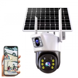 Camera de supraveghere dubla wireless cu panou solar si rotire 355°, 4MP, control telefon, 1080p, WiFi, vedere nocturna infrarosu