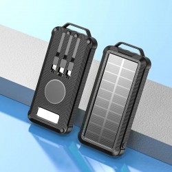 Baterie externa cu incarcare solara si lanterna LED 20.000mah, 3 cabluri conectare incluse, carcasa antisoc