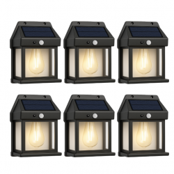 Set 6 x Lampa Solara Vintage de exterior, Senzor de mișcare, 3 moduri de lumină, Negru