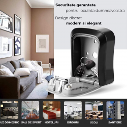Cutie cu cifru pentru depozitare chei, montare pe perete, 115 X 95 X 40 mm, Regim Hotelier, Booking, AirBnb
