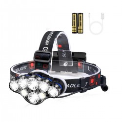 LANTERNA FRONTALA PREMIUM CU 8 LED-URI, 2 Acumulatori 3,7V  LI-ION, incarcare USB
