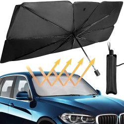 Parasolar parbriz tip umbrela, pliabil, protectie UV, 400g, 130 x 75 cm, gri/negru